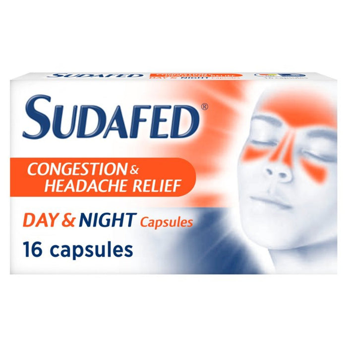 Sudafed Congestion Headache Relief Relief Day & Night Capsules 16 par paquet
