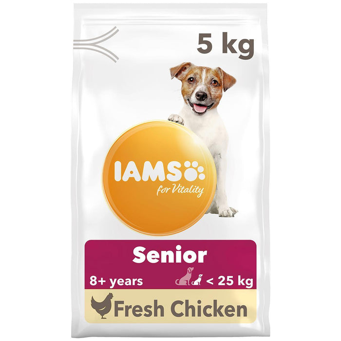 IAMs für Vitalität Senior Hundefutter klein/mittlere Rasse mit frischem Hühnchen 5 kg